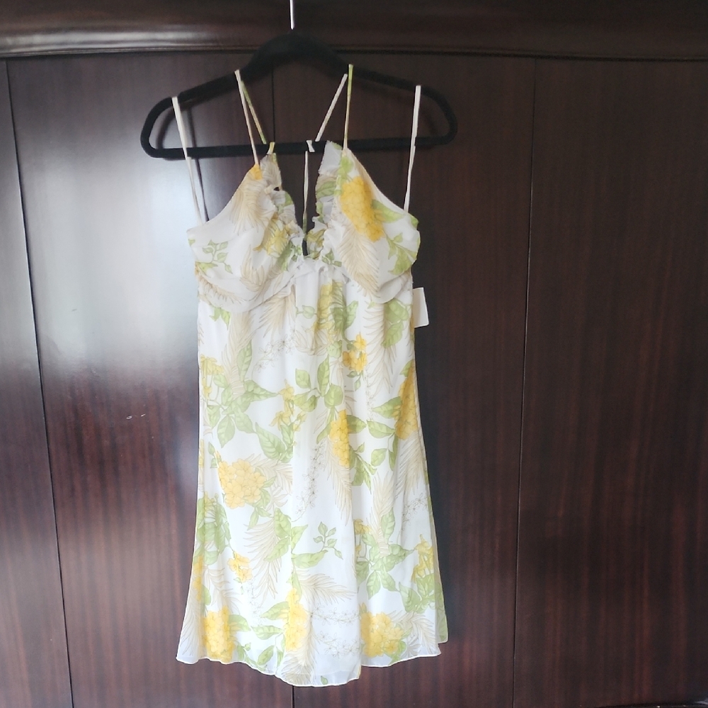 Charlotte Russe White and Yellow Floral Mini  Halter Top Dress